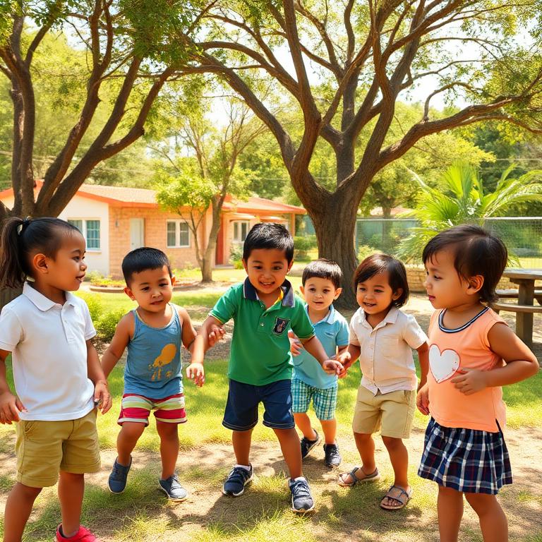 Crianças brincando de mãos dadas no jardim da escola em dia de sol